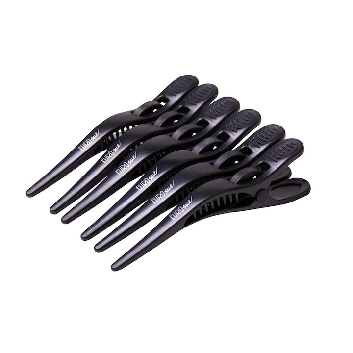 Clipsuri de par, negre din plastic 10 cm - set de 6 buc