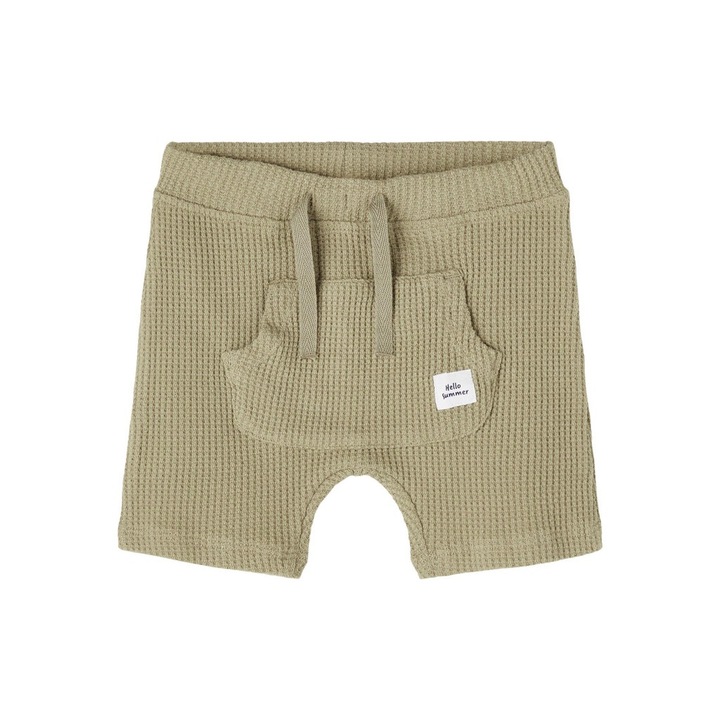 Pantaloni scurti bebe bumbac organic din vafe baieti - Name It Hardy Sage 4637