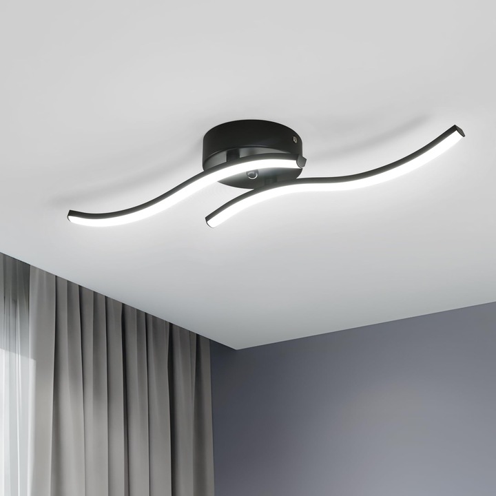 Plafoniera Cu Led-uri, Goeco, Cap Dublu, 12w, 60*12 cm, Alb, 6500k, 220v, Negru