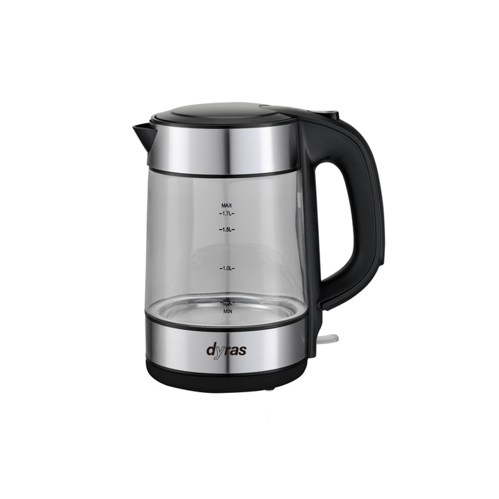Vízforraló, Dyras DYR WK-1509LED, 2000 W, 1.7 L, Fekete-Inox