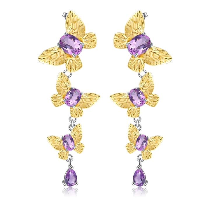 Cercei din argint in forma de fluture - Butterfly Ametist 5.5 cm