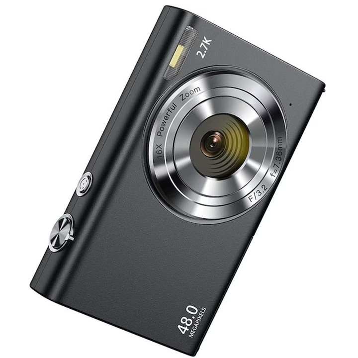 Camera video compacta Rqiurpn, 48MP, zoom 16x, 2.7K, card 32GB, 2 baterii