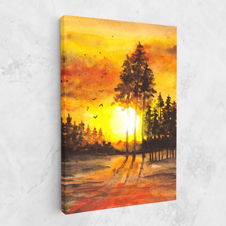 Tablou Canvas, 40x60 cm, Dormitor si Living, Peisaje, Apus De Soare, Watercolor Sunset Painting