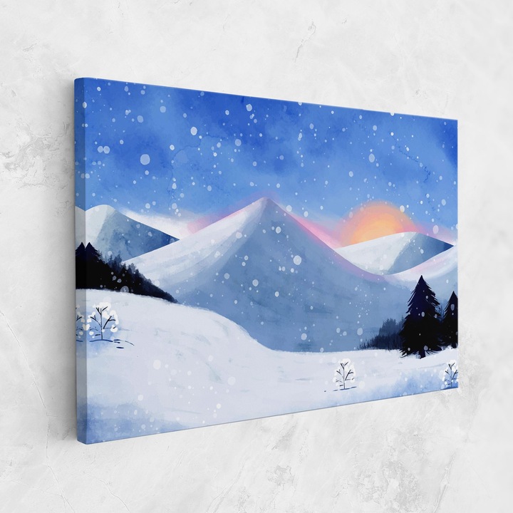 Tablou Canvas, 20x30 cm, Dormitor si Living, Peisaje, Iarna, Mountain Snow Art
