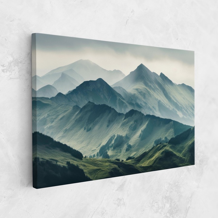 Tablou Canvas, 40x60 cm, Dormitor si Living, Peisaje, Munti, Amazing Foggy Mountain