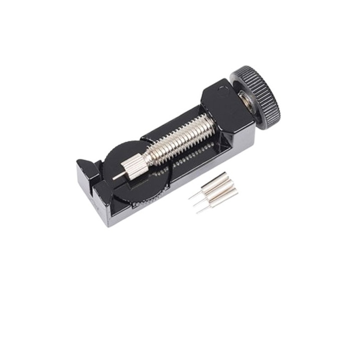 Set instrument desfacere zale curea ceas + perforatoare, JENUOS®, din otel inoxidabil, 6.6 x 2 cm, Negru