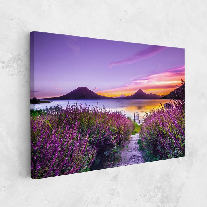 Tablou Canvas, 50x70 cm, Dormitor si Living, Peisaje, Munti, Purple Lake
