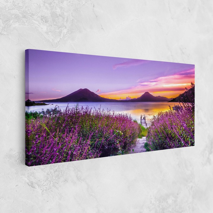 Tablou Canvas, 60x120 cm, Dormitor si Living, Peisaje, Munti, Purple Lake