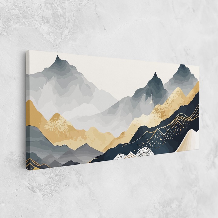 Tablou Canvas, 50x100 cm, Dormitor si Living, Peisaje, Munti, Gold Grey Mountain