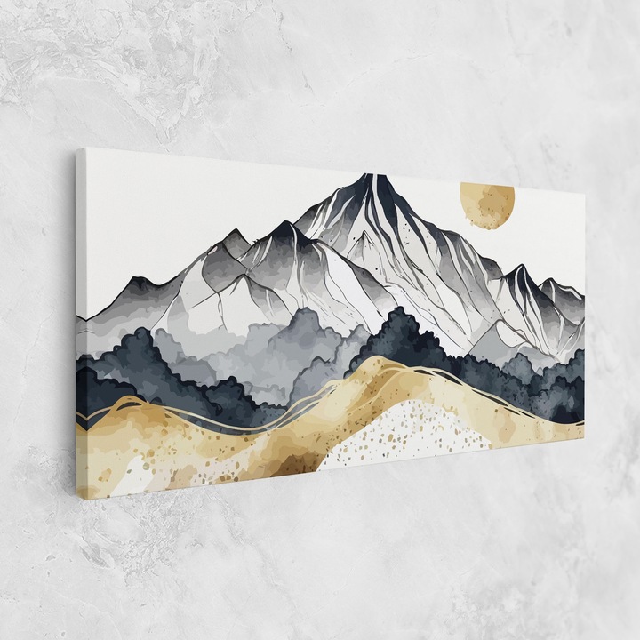 Tablou Canvas, 60x120 cm, Dormitor si Living, Peisaje, Munti, Grey Gold Mountain