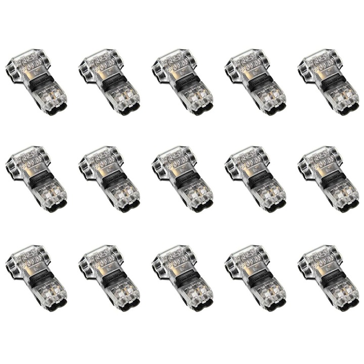 Set 15 Conector 2 Pini cu imbinare rapida, JENOUS®, 22-18 AWG, Forma T, Negru