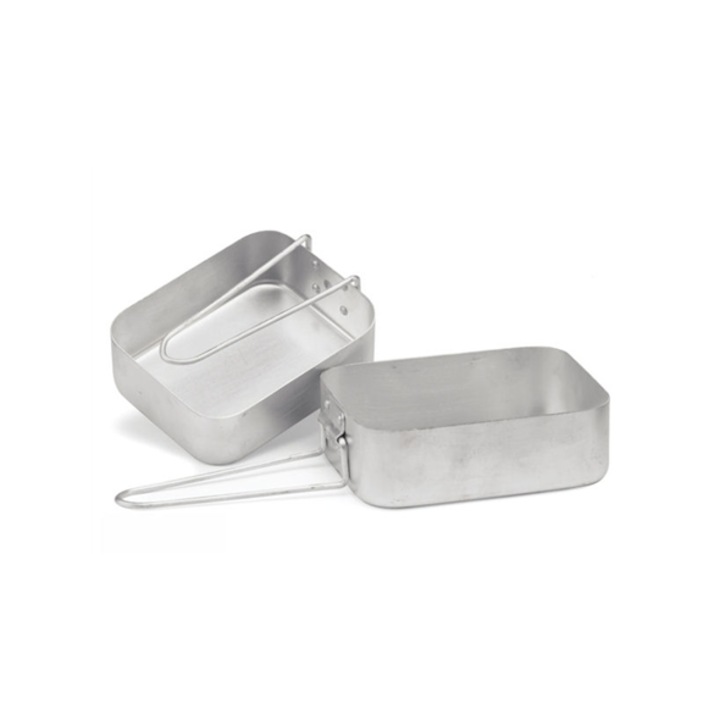 Set vesela camping, MIL-TEC, aluminiu, 19x14.5x6cm, 17x14x6cm, argintiu