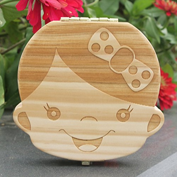Cutie din lemn tip suvenir pentru ombilic si suvita par, JENUOS®, depozitare dinti de lapte, 12.5×11.5×1.9cm, model pentru fata