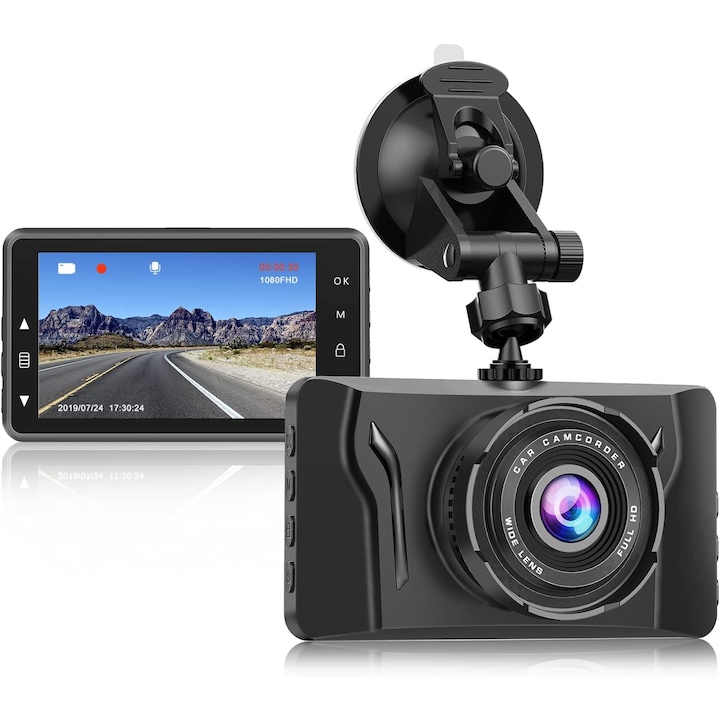 Camera Auto Xenomo®, Camera de bord ultracompacta, FULL HD 1080P, Ecran LCD, Inregistrare in bucla, Vedere nocturna, G-Sensor, Unghi filmare 170°, Culoare Negru