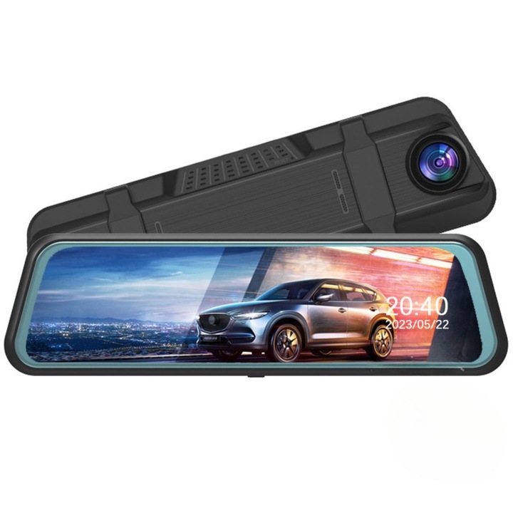 Camera auto de bord dubla, full HD 1080p, mod parcare, senzor miscare, inregistrare 170°, night vision, 24.5 cm, conectivitate USB, split screen, slot card micro SD, calitate premium, negru