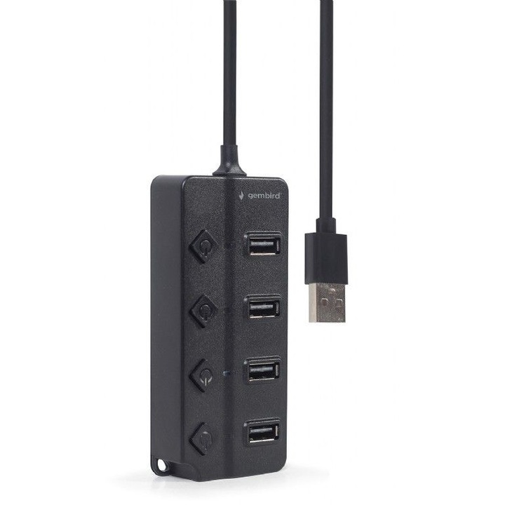 Gembird (UHB-U2P4P-01) USB 2.0 4 portos HUB, portonkénti kapcsoloval, fekete