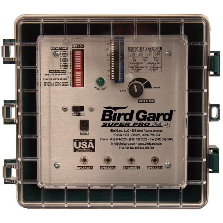 Professzionális madarak elleni eszköz, 4 hangszóró, Bird Guard Super Pro PA4®, 4 HANGSZÓRÓ, Bird-X