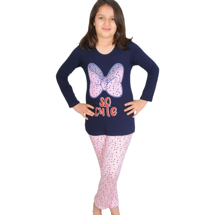 Pijama Copii UraMag, Fetite, Bumbac, Lunga,, Bleumarin