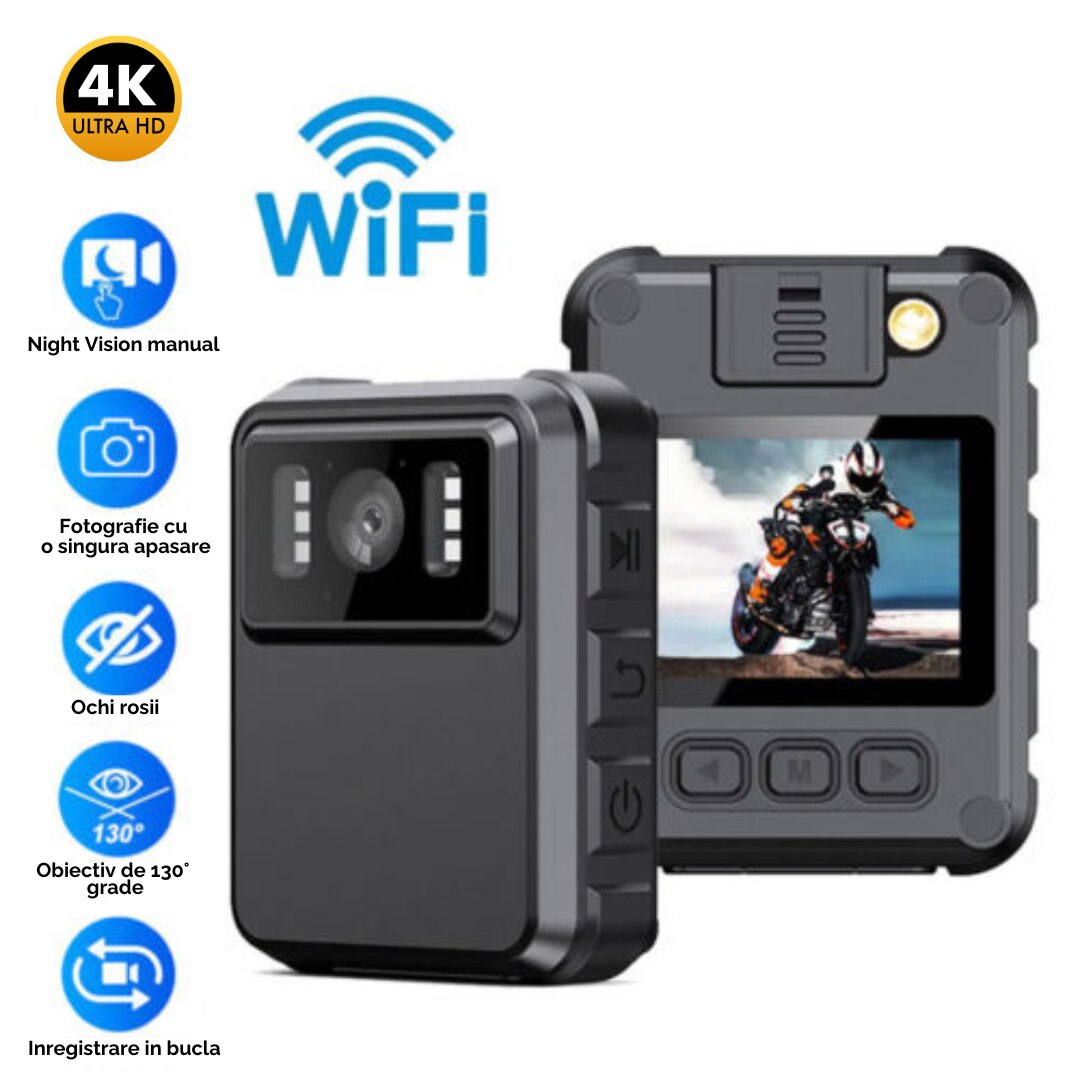 Camera video/foto Corporala, Rezolutie 4K, Body camera Wireless ...