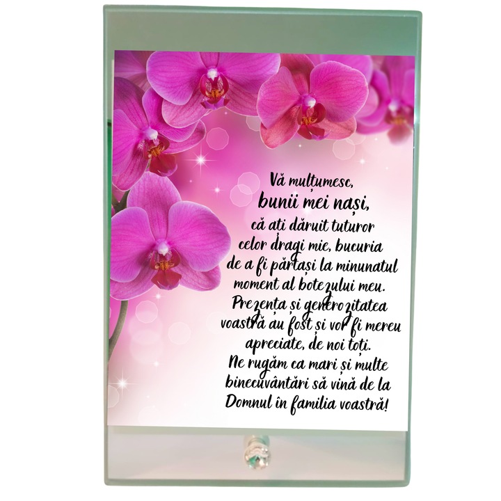 Placheta pentru nasii de botez, imagine orhidee, 23x15 cm