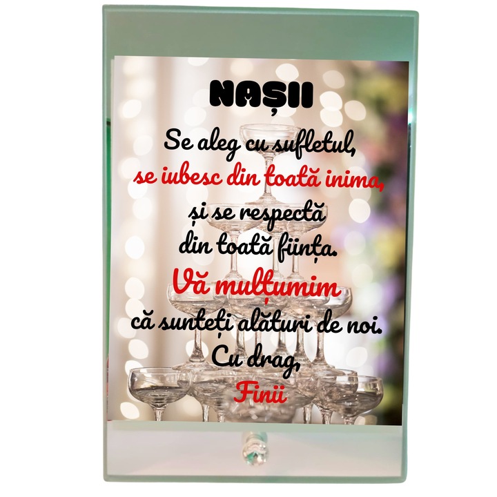 Placheta pentru nasi, din sticla, cu suport de birou, 23x15 cm