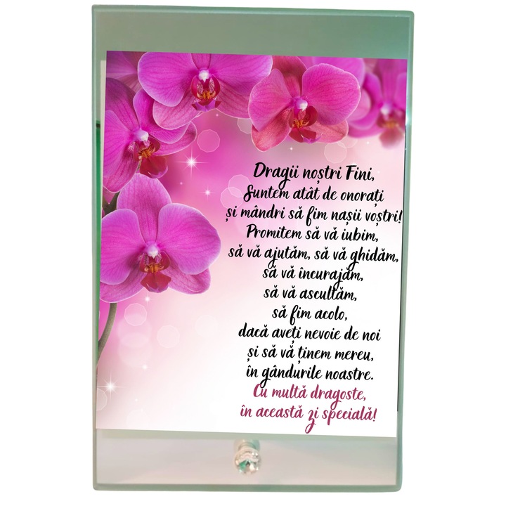 Placheta pentru fini, din sticla, cu suport de birou, 23x15 cm