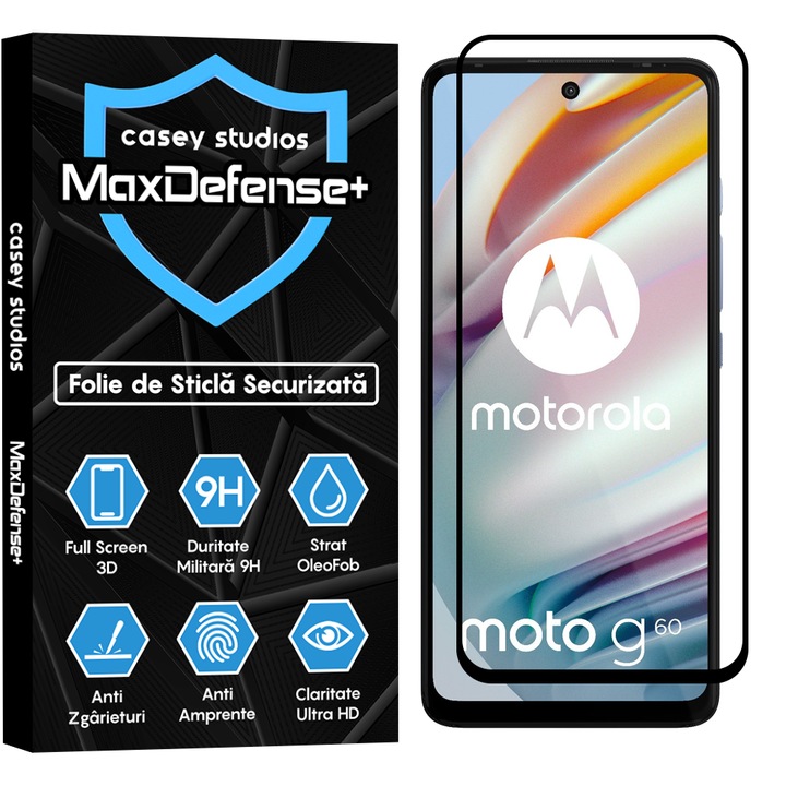Folie Sticla CASEY STUDIOS™ compatibila cu Motorola Moto G60 / Moto G60S, Full Cover 3D, Full Glue, Ultra HD, Anti Zgarieturi, Anti Socuri, Margini Negre