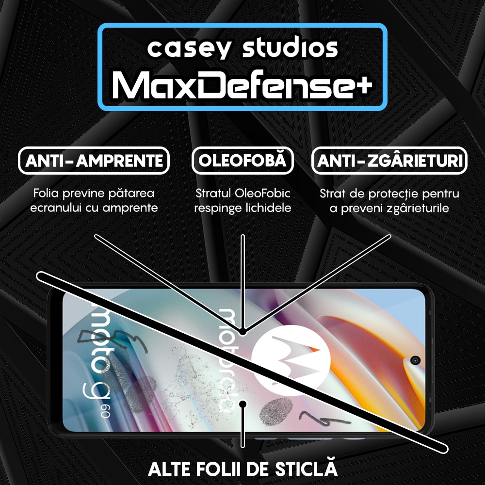 Folie Sticla CASEY STUDIOS™ compatibila cu Motorola Moto G60 / Moto G60S, Full Cover 3D, Full Glue, Ultra HD, Anti Zgarieturi, Anti Socuri, Margini Negre