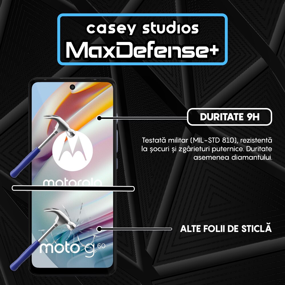 Folie Sticla CASEY STUDIOS™ compatibila cu Motorola Moto G60 / Moto G60S, Full Cover 3D, Full Glue, Ultra HD, Anti Zgarieturi, Anti Socuri, Margini Negre