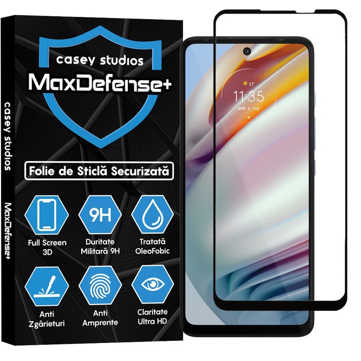 CASEY STUDIOS™ üvegfólia kompatibilis a Motorola Moto G60 / Moto G60S, Full Glue, Ultra HD, karcolásgátló, ütésálló, fekete élekkel