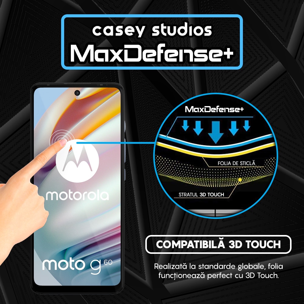 Folie Sticla CASEY STUDIOS™ compatibila cu Motorola Moto G60 / Moto G60S, Full Cover 3D, Full Glue, Ultra HD, Anti Zgarieturi, Anti Socuri, Margini Negre