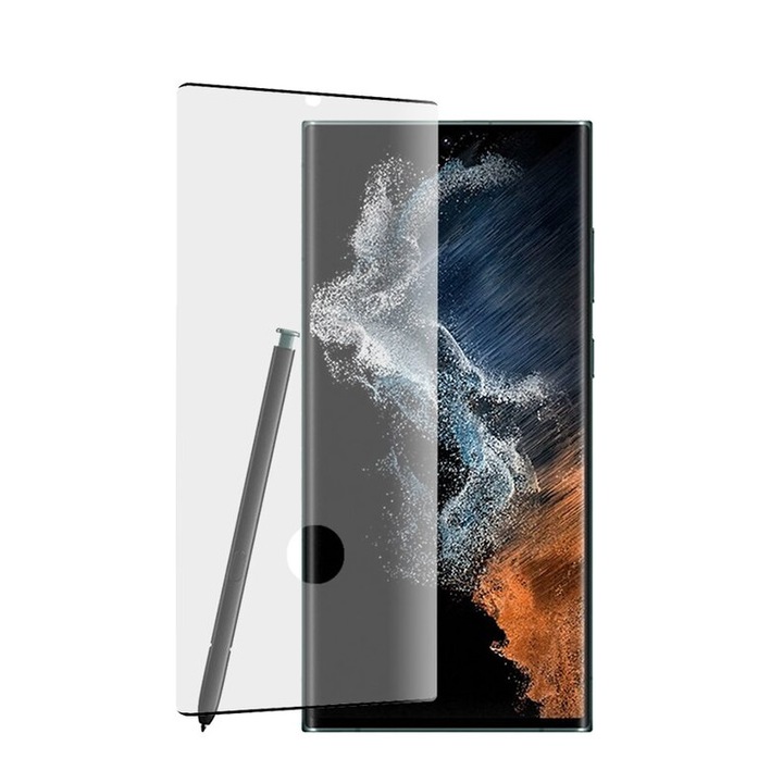 Samsung Galaxy S22 Ultra 5G-vel kompatibilis védőfólia, edzett üveg, biztonságos üveg, fekete-átlátszó