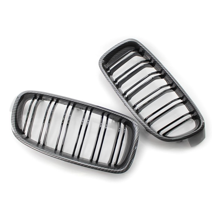 Set 2 Grile Duble Nari M Style Compatibile cu BMW Seria 3 F30 F31 F35 F80 M3, Finisaj Carbon