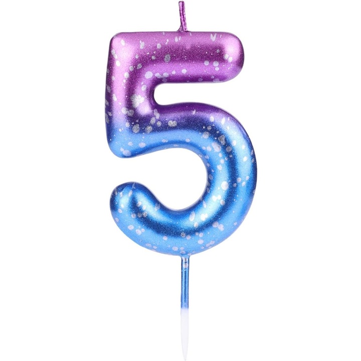 Lumanare pentru tort, ziua de nastere, cifra 5, culoare violet spre albastru in degrade, 9 cm
