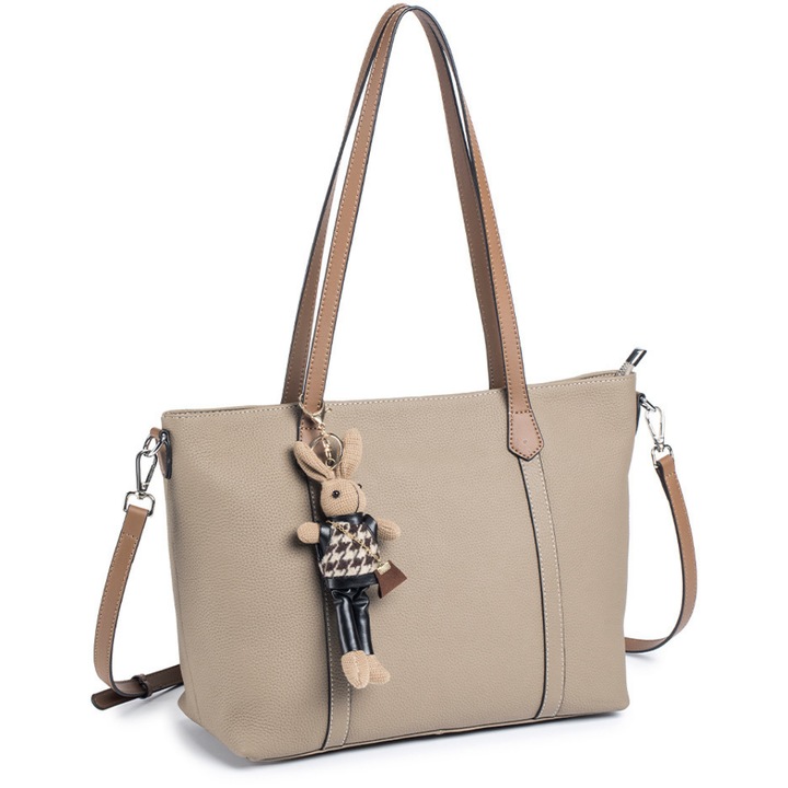 Чанта за пазаруване AZeira, небрежен-елегантен стил, естествена кожа, отделения, вътрешна част с разделени отделения, подвижна презрамка за рамо, 38x26x13 см, бежов/кафяв