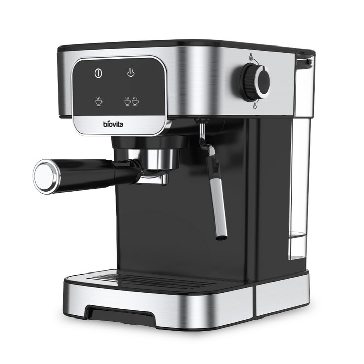 Еспресо машина, Biovita PRACTICO, 1200W, 1.8L, 20 бара, сензорен дисплей, разпенващ