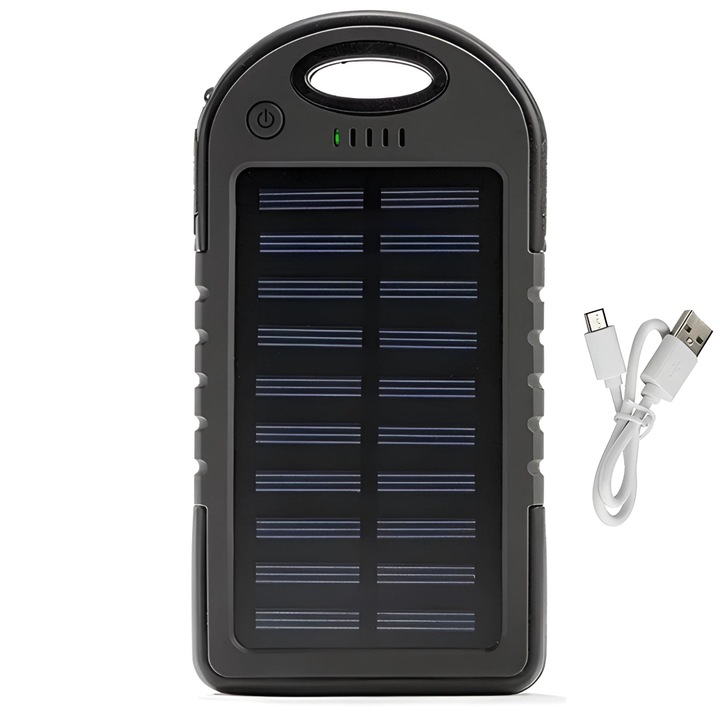 APF® Solar Phone Power Bank 12800mAh - зарядно за телефон, таблет, преносимо смарт устройство, водоустойчиво, 2 USB порта, LED фенерче, черно