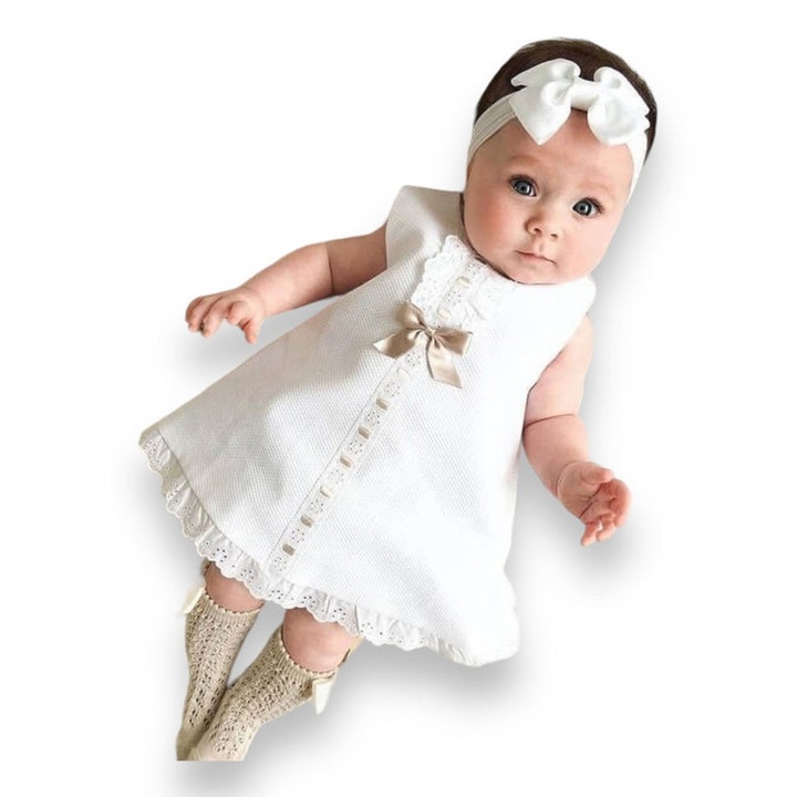 Бяла рокля с лента за бебе СОФИЯ