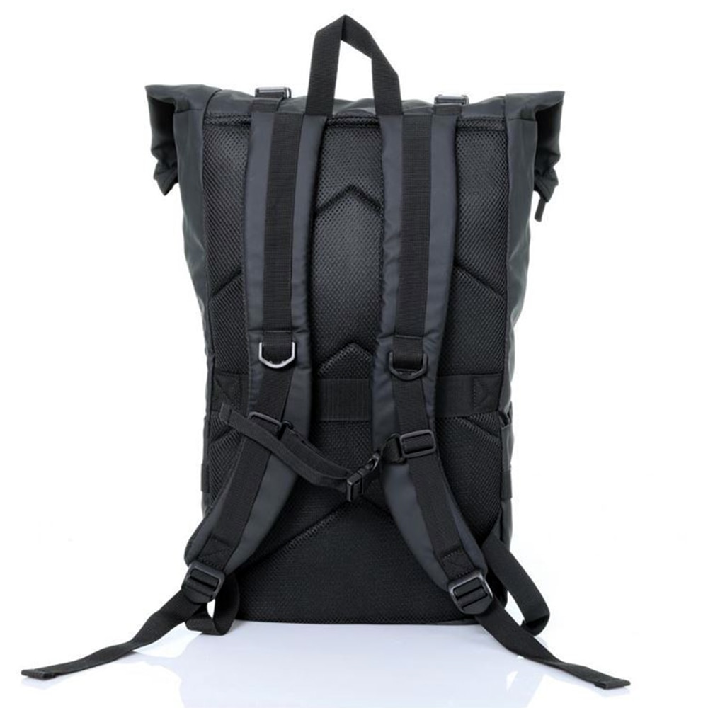 Rucsac Troop pentru Laptop 15.6”, OPTIM SOLUTION, Functie Roll-top, Multi-pockets, Fixare Magneti, Universal, Suport Ergonomic, Waterproof, Poliester 300D, High-Load Capacity, Curele Reglabile, Interior Captusit, Negru
