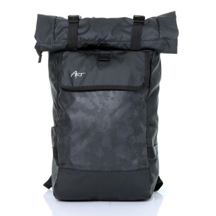 Rucsac Troop pentru Laptop 15.6”, OPTIM SOLUTION, Functie Roll-top, Multi-pockets, Fixare Magneti, Universal, Suport Ergonomic, Waterproof, Poliester 300D, High-Load Capacity, Curele Reglabile, Interior Captusit, Negru