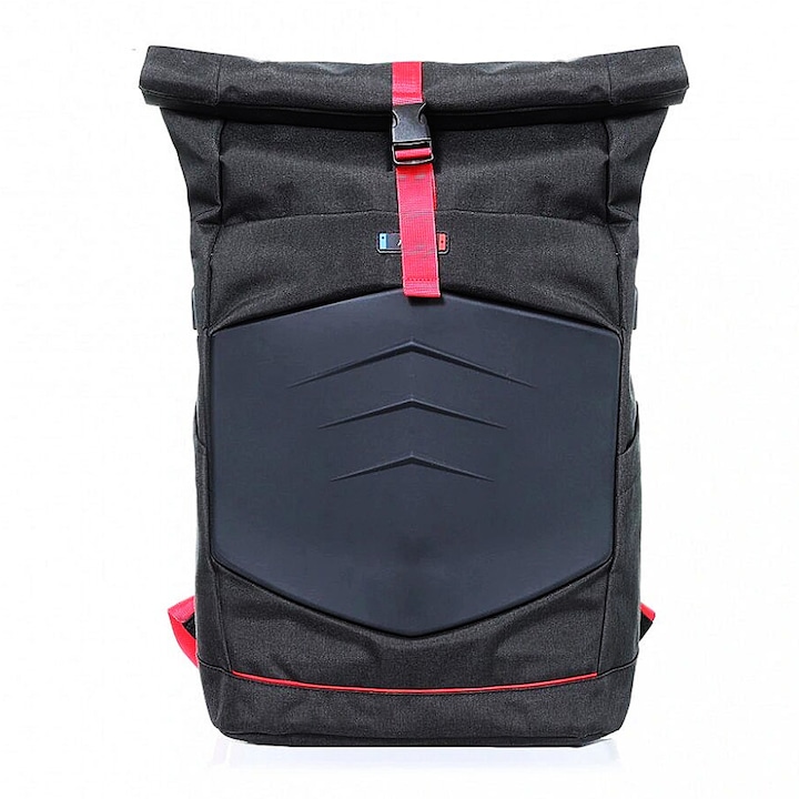 Rucsac DaredevilRouge pentru Laptop 15.6”, OPTIM SOLUTION, Functie Roll-top, Port USB, Multi-pockets, Universal, Design Ergonomic, Waterproof, Poliester 300D, High-Load Capacity, Curele Reglabile, Interior Captusit, Negru/Roz