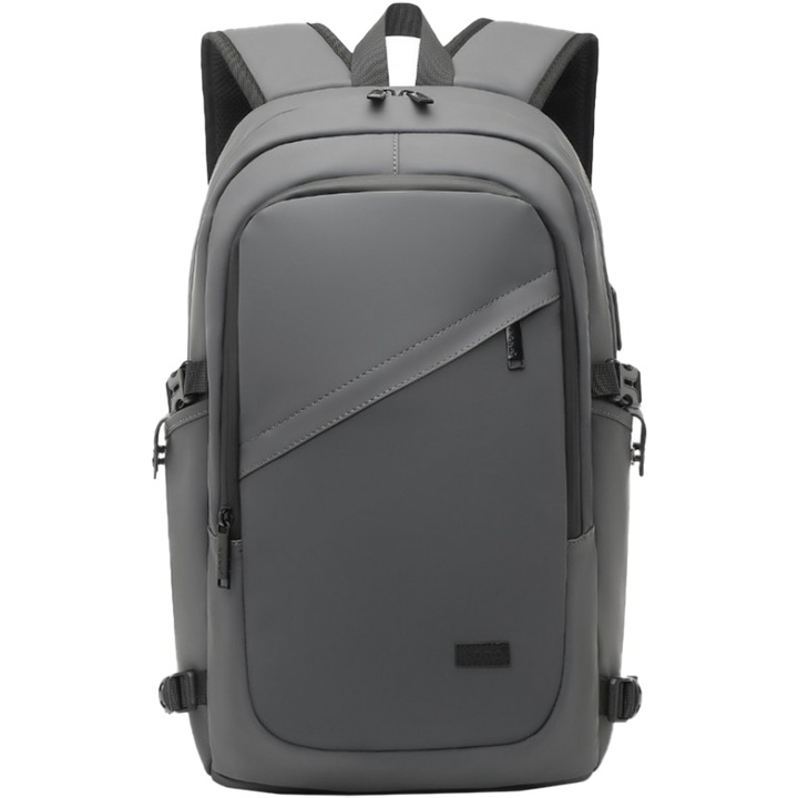 Rucsac pentru laptop, port TYPE-C, hidropolent cu PVC, KONO, EM2349GY, Gri