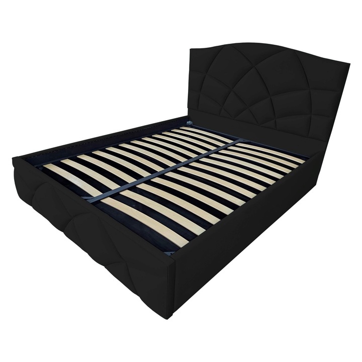 Pat tapitat Venus,140x200cm, somiera metalica rabatabila, spatiu depozitare, negru