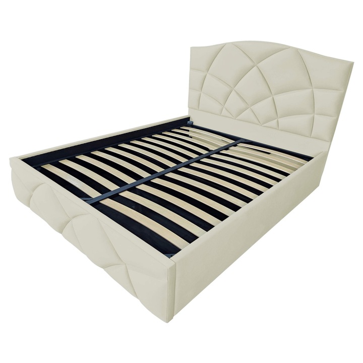 Pat tapitat Venus,120x200cm, somiera metalica rabatabila, spatiu depozitare, bej nisip