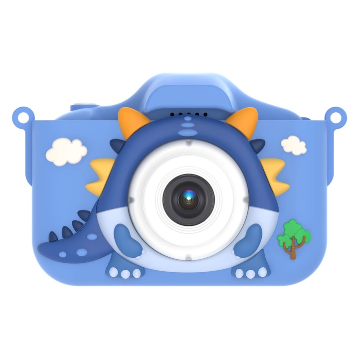 Aparat foto copii Vala® X12S, model Dragon Dinozaur, Camera Duala Fata/Verso, Functie Selfie, 48Mpx, 1080P, Albastru