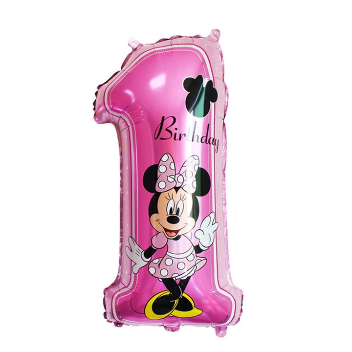 Balon folie Cifra 1 cu Mickey Mouse / Minnie, 70 cm, Minnie