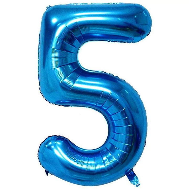 Balon folie in forma de cifra, Albastru, 100 cm, Cifra 5
