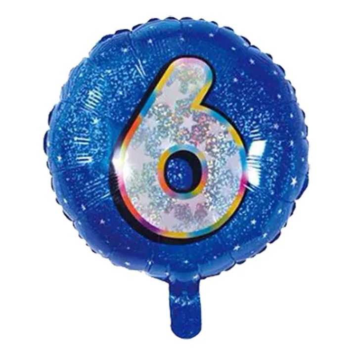 Balon folie cu cifre si efect glitter, 45 cm, Cifra 6