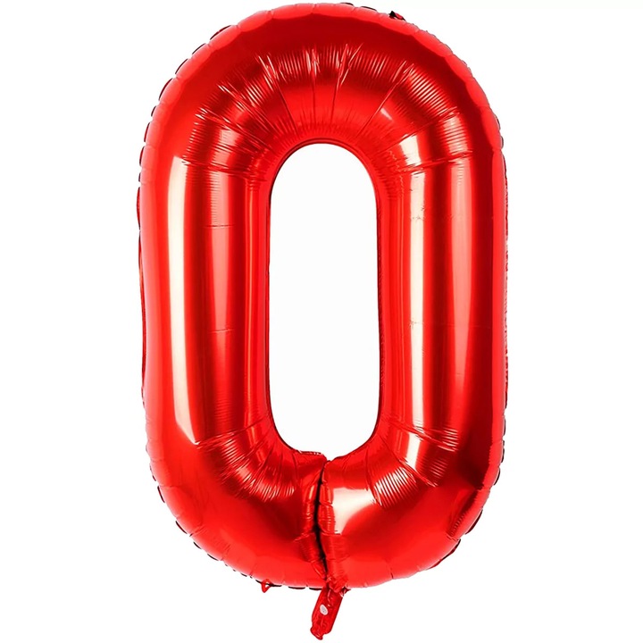 Balon folie in forma de cifra, Rosu, 100 cm, Cifra 0