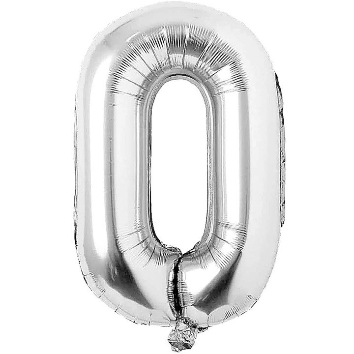 Balon folie in forma de cifra, Argintiu, 70 cm, Cifra 0